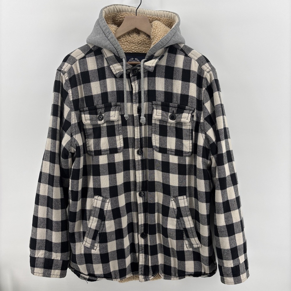 American Eagle Outfitters Flannel Jacket Mens‎ XL Plaid Sherpa Lined Hooded Y2K
